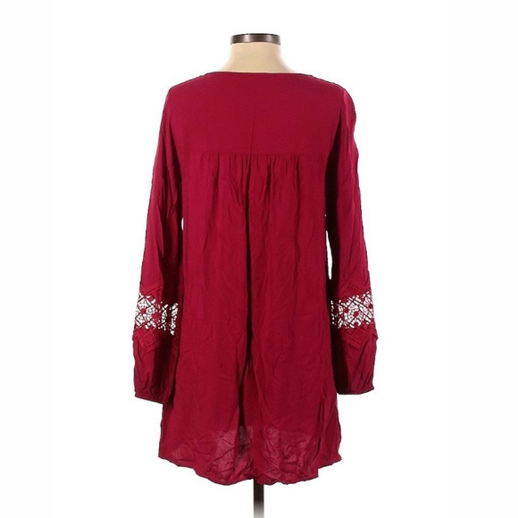 Y2K Express red boho dress long sleeves lace yoke inset sleeve string tie Medium - Picture 3 of 3